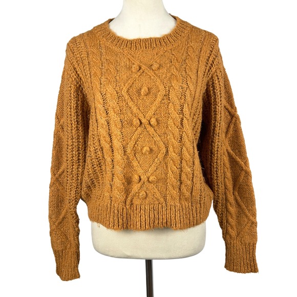 Dreamers By Debut Sweaters - Dreamers‎ by Debut Women XL Cable Knit Pom Pom Cropped Sweater Honeycomb Autumn